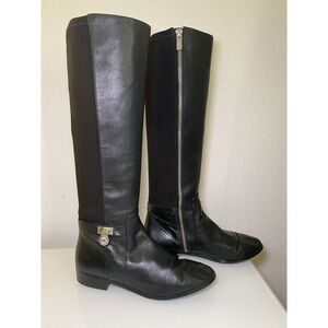 Michael Kors Women Hamilton Stretch Black Leather Equestrian Riding Boots sz 8.5